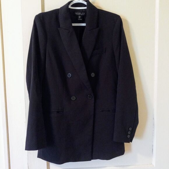 Rachel Zoe Medium Double Breasted Pea Coat-Lined-Pockets-Shoulder Pads-Black - Picture 1 of 9